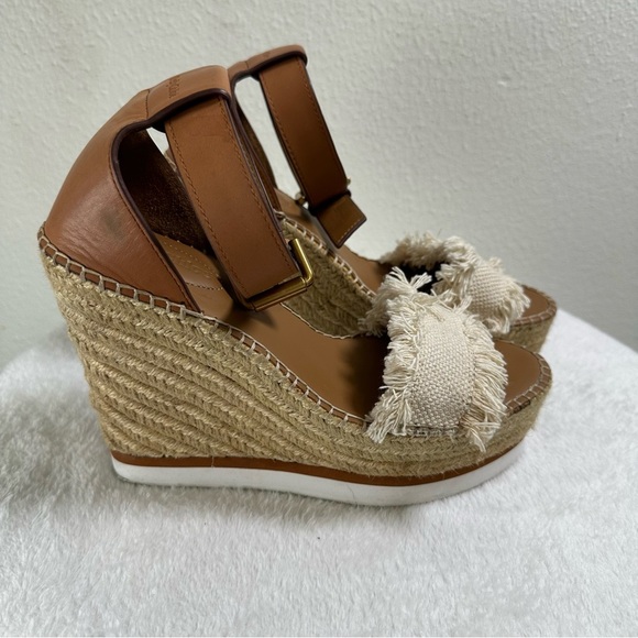See By Chloe Glyn Fringe Wedge Sandals in Cream Platform - Picture 3 of 13